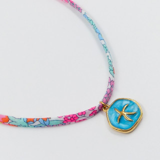 Collier Cordon Liberty coloré & étoile de mer bleue