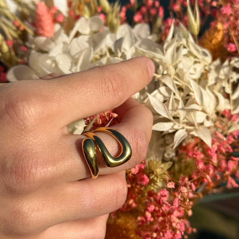 Bague acier doré double ajustable