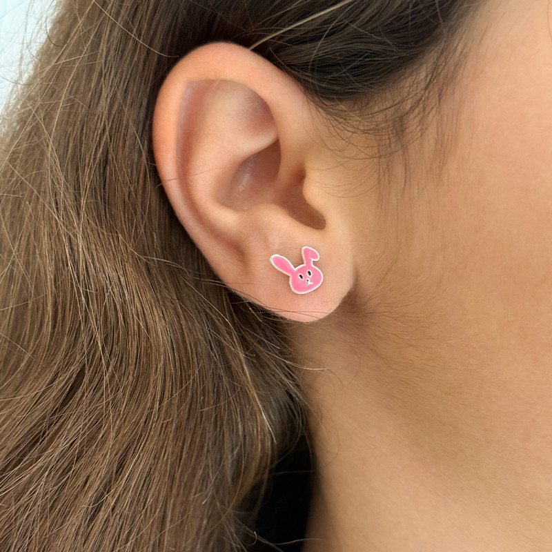 Clous Argent Enfant lapin rose