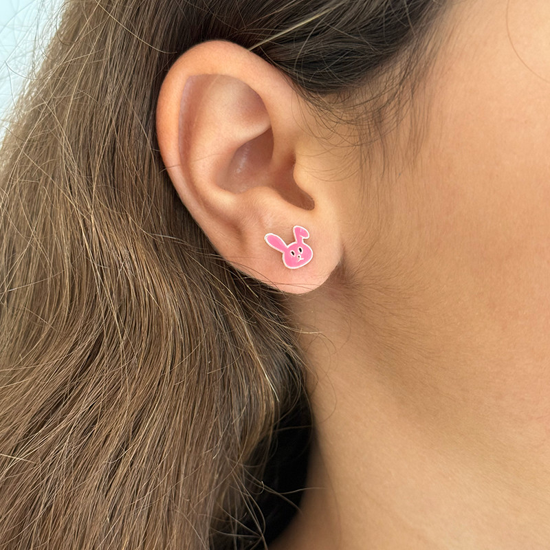 Clous Argent Enfant lapin rose