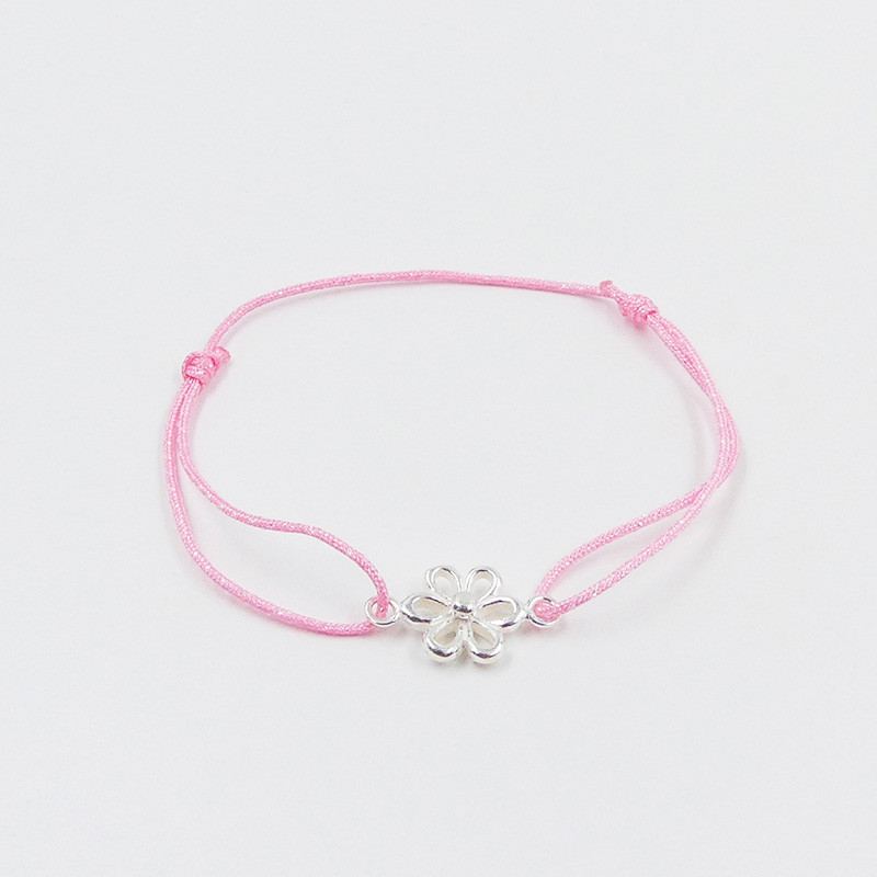 Bracelet Enfant Cordon Rose Pailleté et fleur