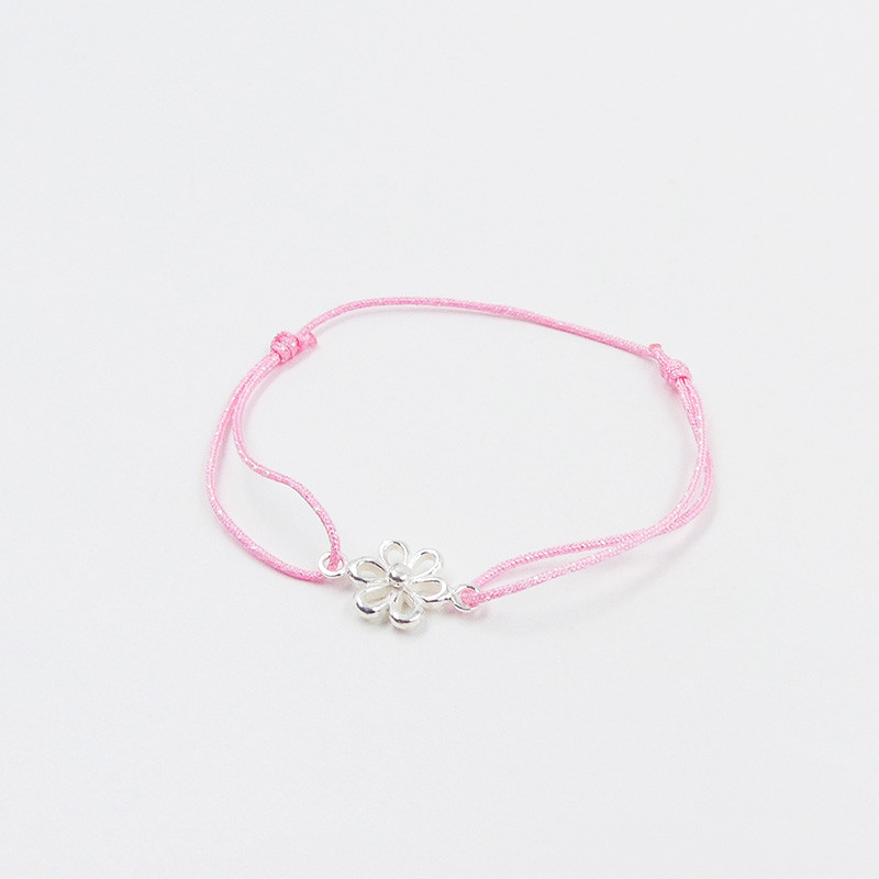 Bracelet Enfant Cordon Rose Pailleté et fleur