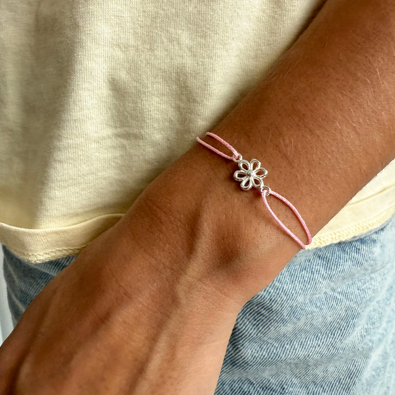 Bracelet Enfant Cordon Rose Pailleté et fleur