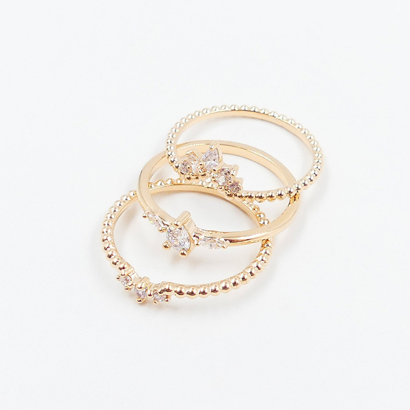 Trio de bagues plaqué or & strass