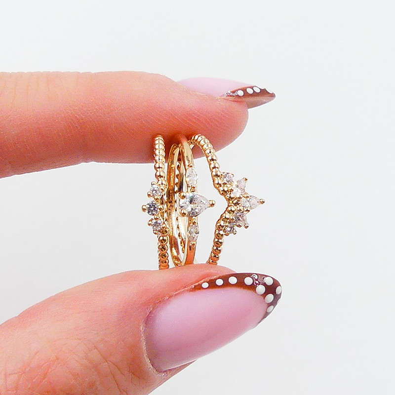 Trio de bagues plaqué or & strass