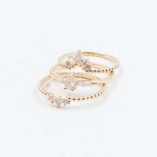 Trio de bagues plaqué or & strass