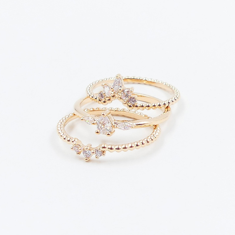 Trio de bagues plaqué or & strass