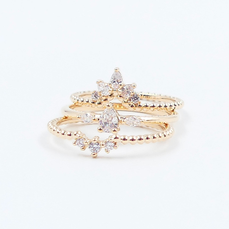 Trio de bagues plaqué or & strass
