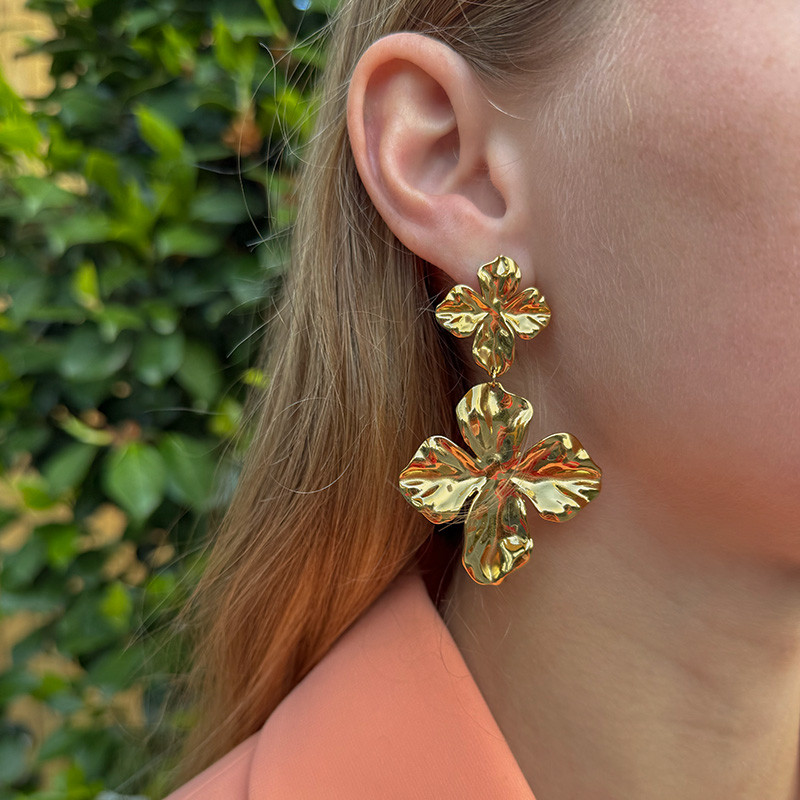 Boucles d’oreilles acier double trèfle