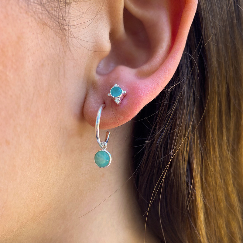 Mini créole Argent Amazonite ou Onyx vert