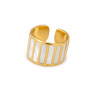 Bague ZAG Acier Doré & Nacre