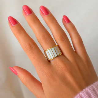 Bague ZAG Acier Doré & Nacre