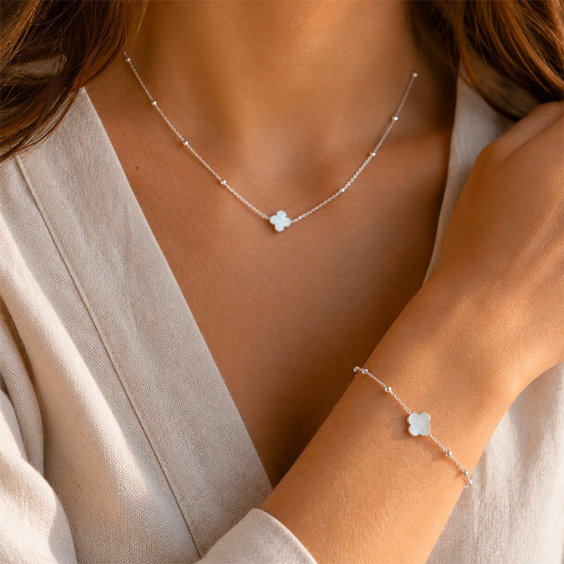 Coffret argent parure trèfle nacre
