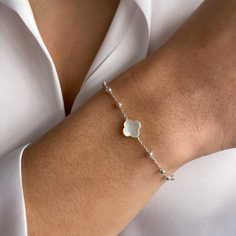 Coffret argent parure trèfle nacre