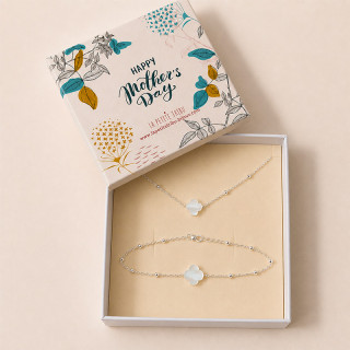 Coffret argent parure trèfle nacre