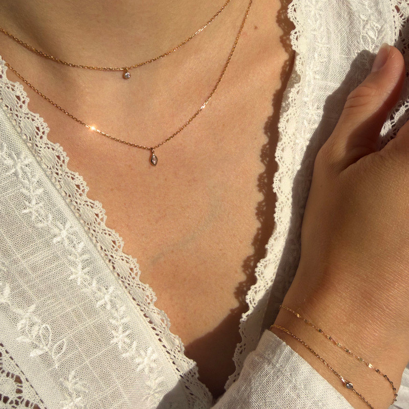 Collier or 18 carats solitaire Diamant blanc
