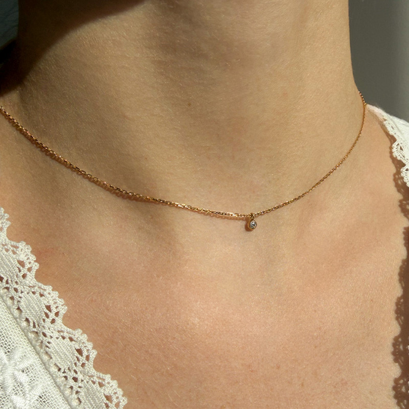 Collier or 18 carats solitaire Diamant blanc