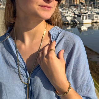 Bague ajustable acier doré maille marine
