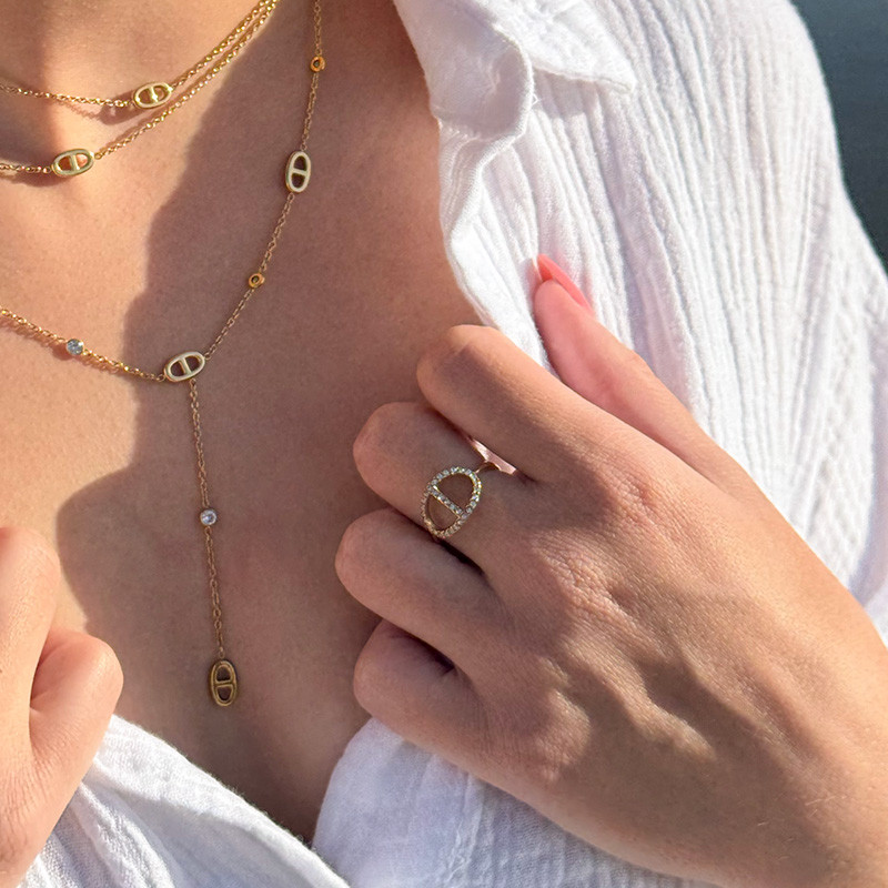 Bague Marine strass acier inoxydable