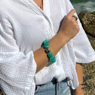 Jonc perles Amazonite Bleue & perle acier doré
