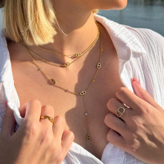 Collier Cravate Maille Marine & Strass