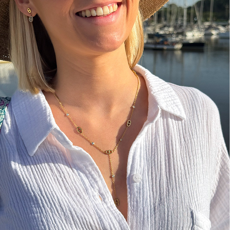 Collier Cravate Maille Marine & Strass