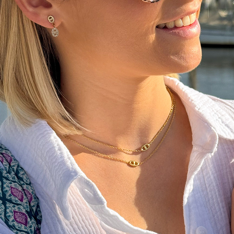 Collier sautoir acier doré maille marine