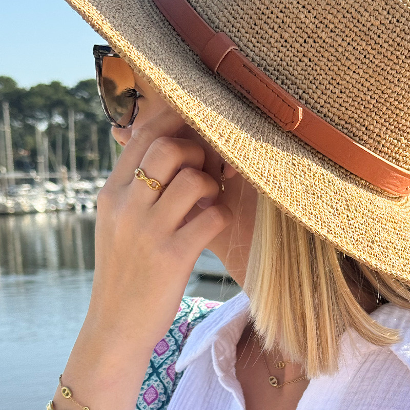 Bague Ajustable Acier Doré Maille Marine