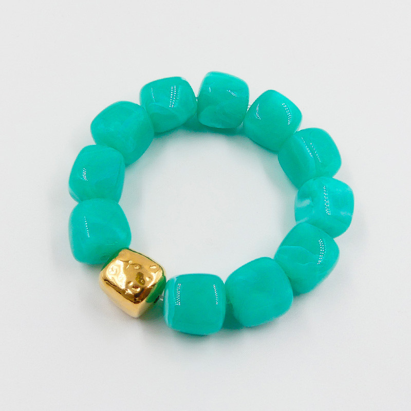 Jonc perles Amazonite Bleue & perle acier doré