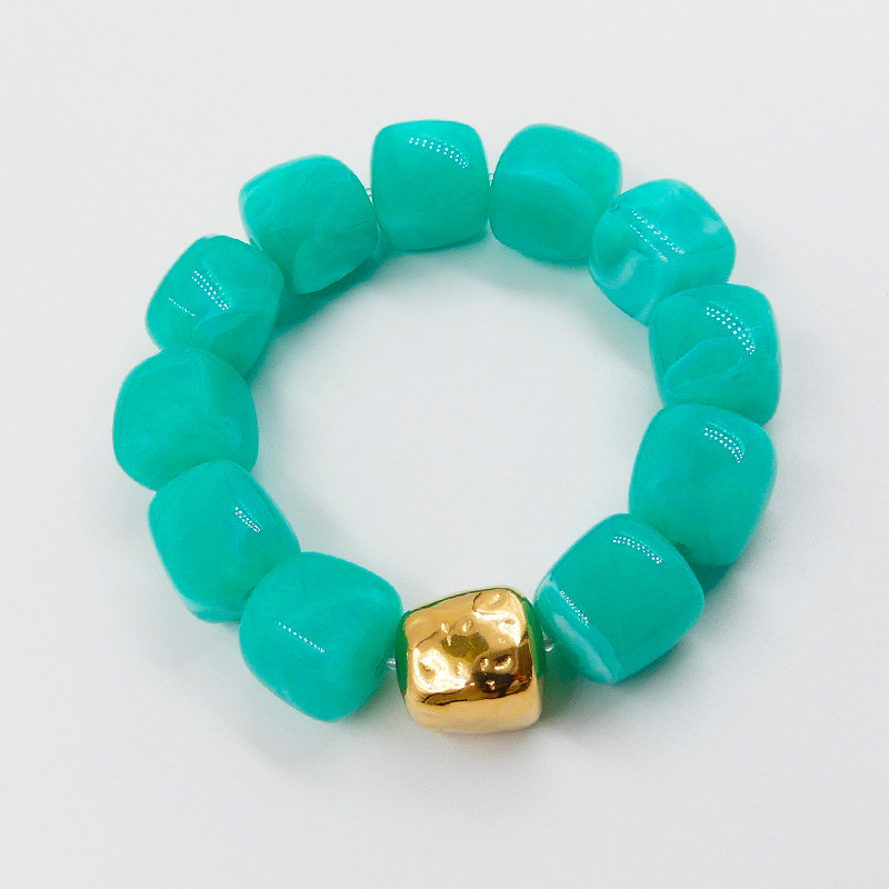 Jonc perles Amazonite Bleue & perle acier doré