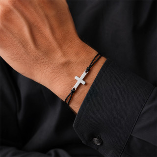 Bracelet Cordon Noir & Croix Argent 925