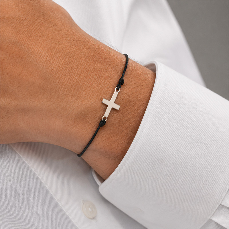 Bracelet Cordon Noir & Croix Argent 925