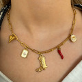 Collier Charms Western Chic en Acier Inoxydable Doré