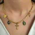 Collier Charms Croix & Médailles en Acier Inoxydable Doré