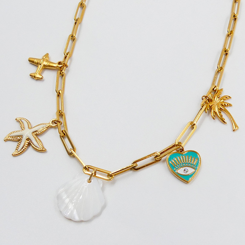 Collier charms voyage femme doré