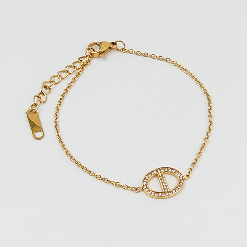 Bracelet Acier Doré Maille Marine en strass