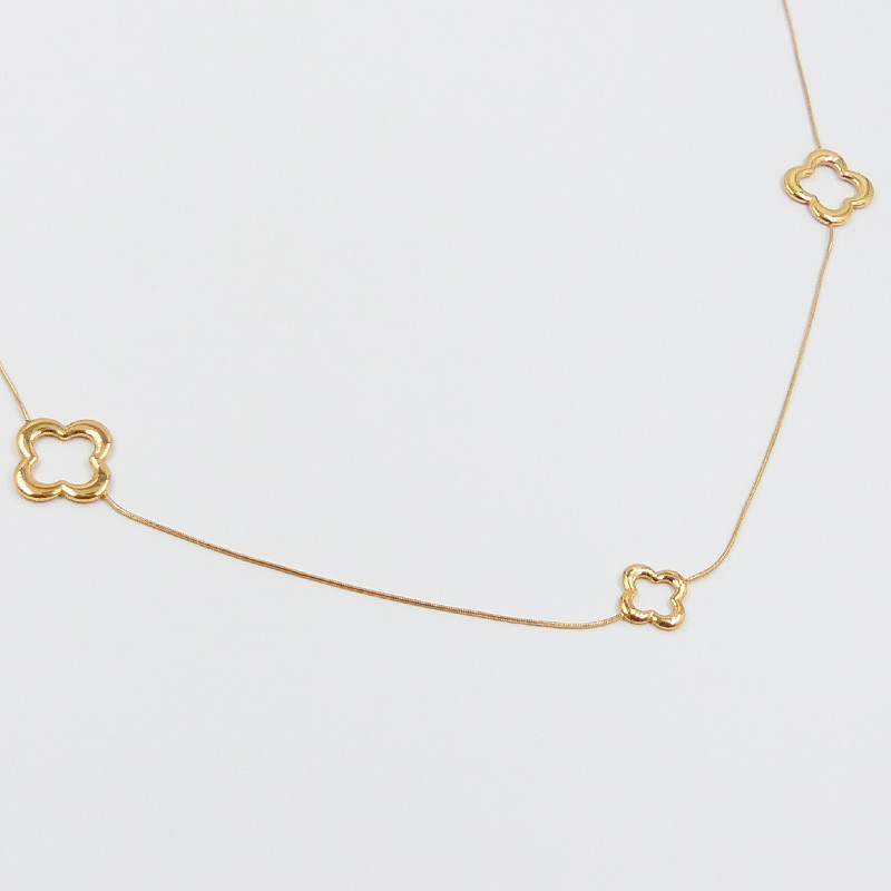 Collier sautoir acier doré trèfle