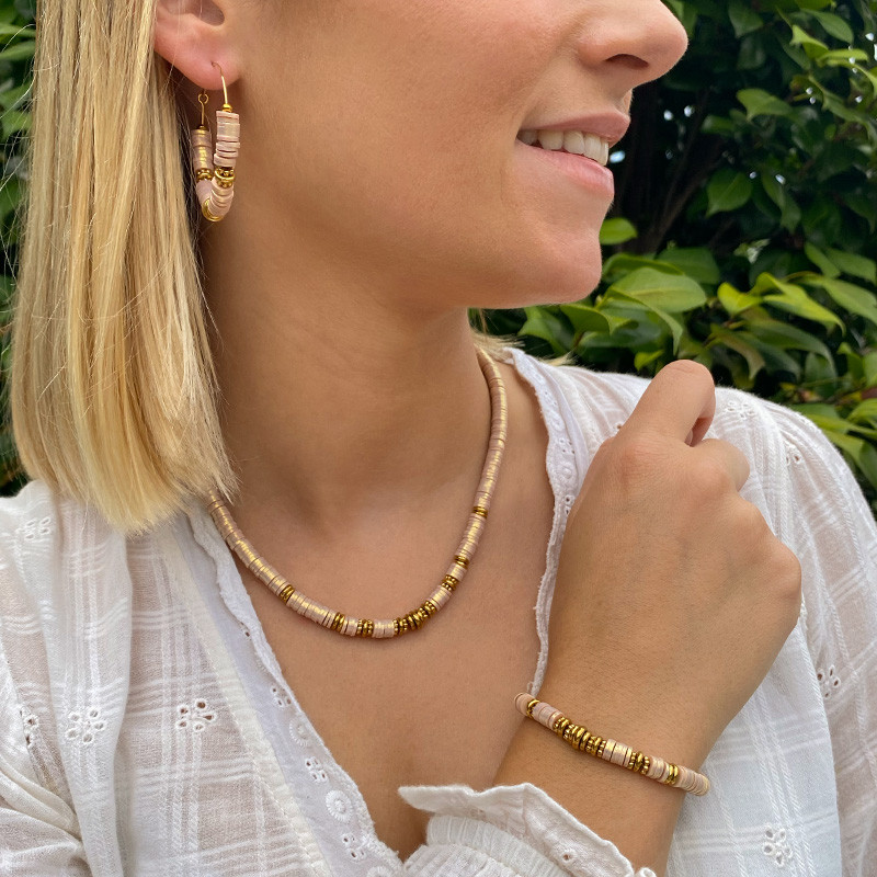 Parure Heishi Colorée en Acier Inoxydable – Collier, Bracelet & Boucles d'oreilles