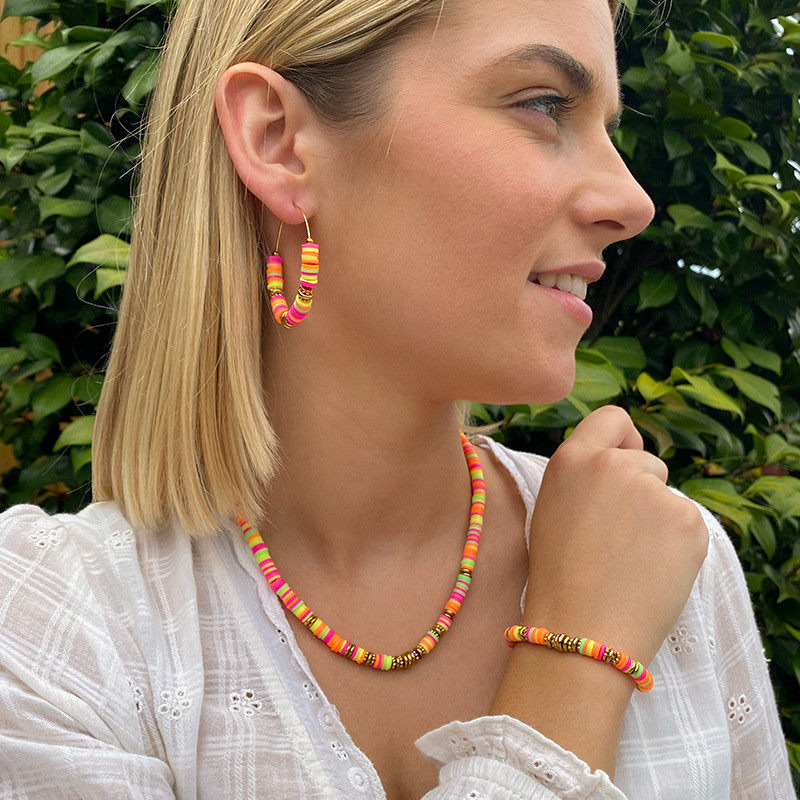 Parure Heishi Colorée en Acier Inoxydable – Collier, Bracelet & Boucles d'oreilles