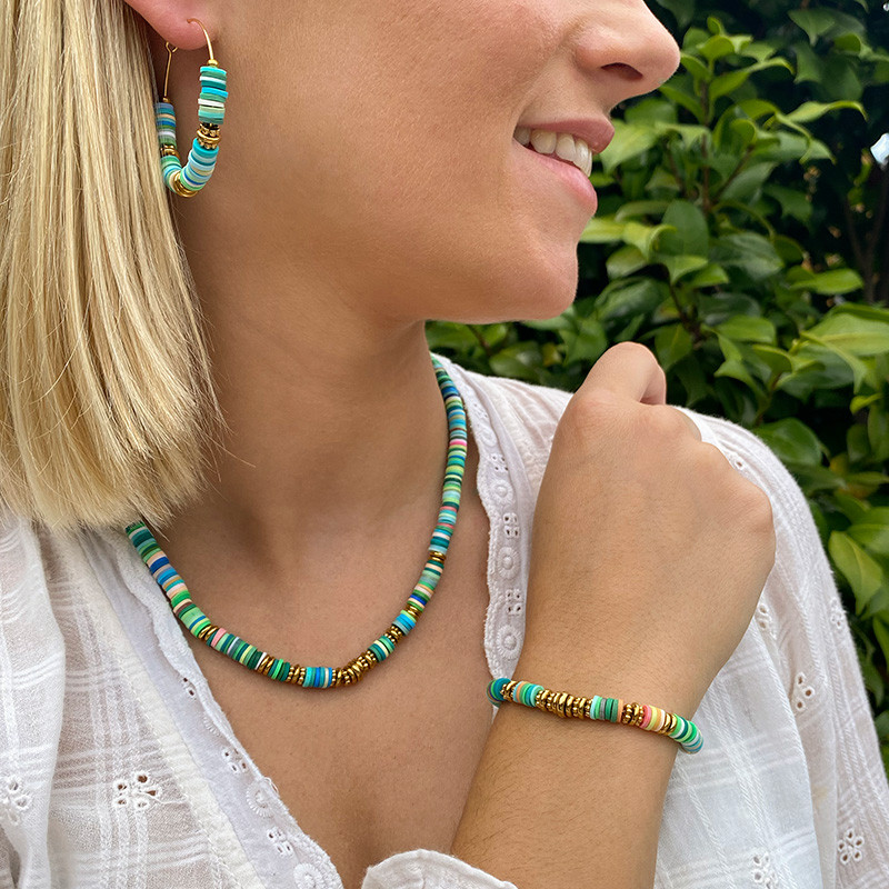 Parure Heishi Colorée en Acier Inoxydable – Collier, Bracelet & Boucles d'oreilles