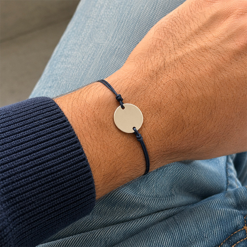 Bracelet homme cordon bleu marine médaille argent 925