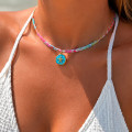 Collier Cordon Liberty coloré & étoile de mer bleue