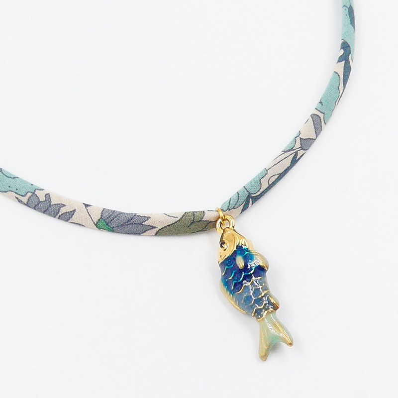 Collier Liberty poisson émaillé bleu
