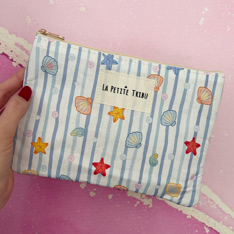 Pochette tissu rayures bleu ciel