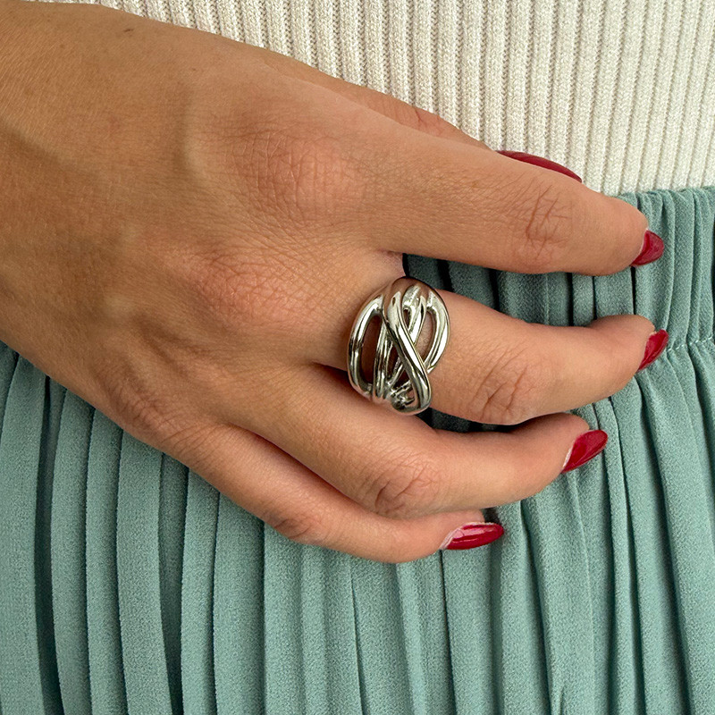 Bague épaisse ajustable acier argenté