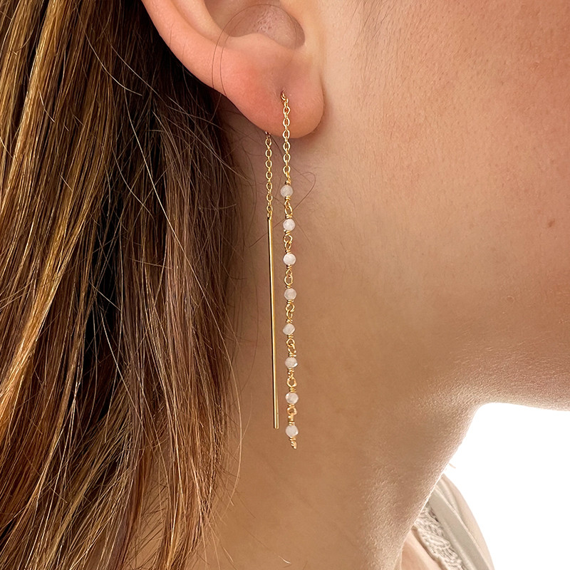 Boucles d'oreilles dorées pendantes pierres