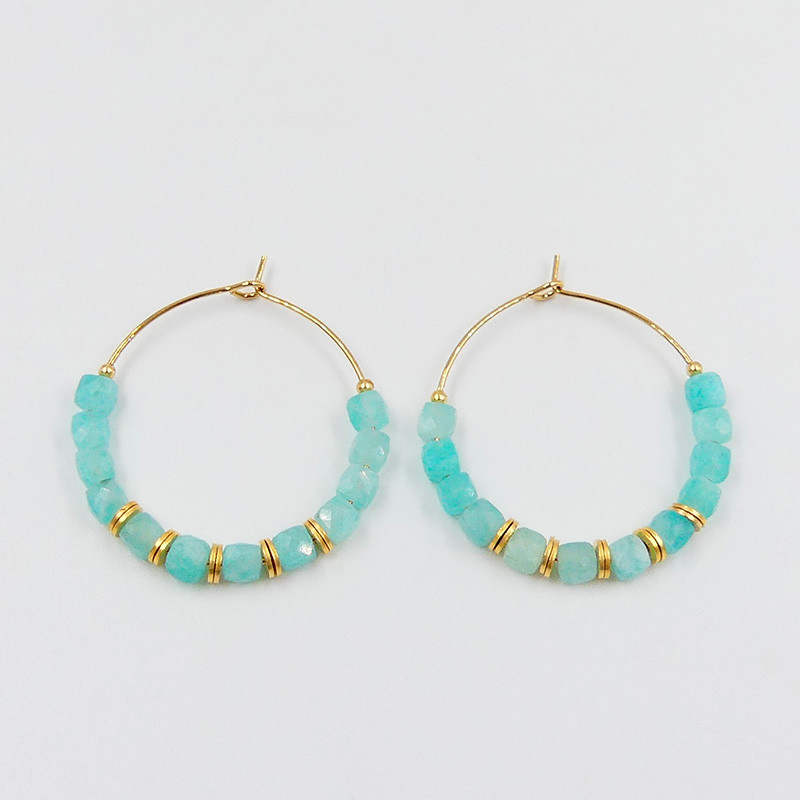 Créoles dorées 35 mm Amazonite