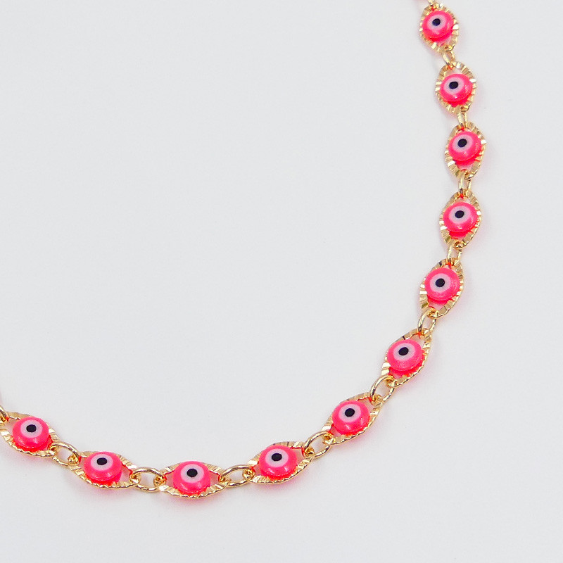 Collier œil rose fuchsia