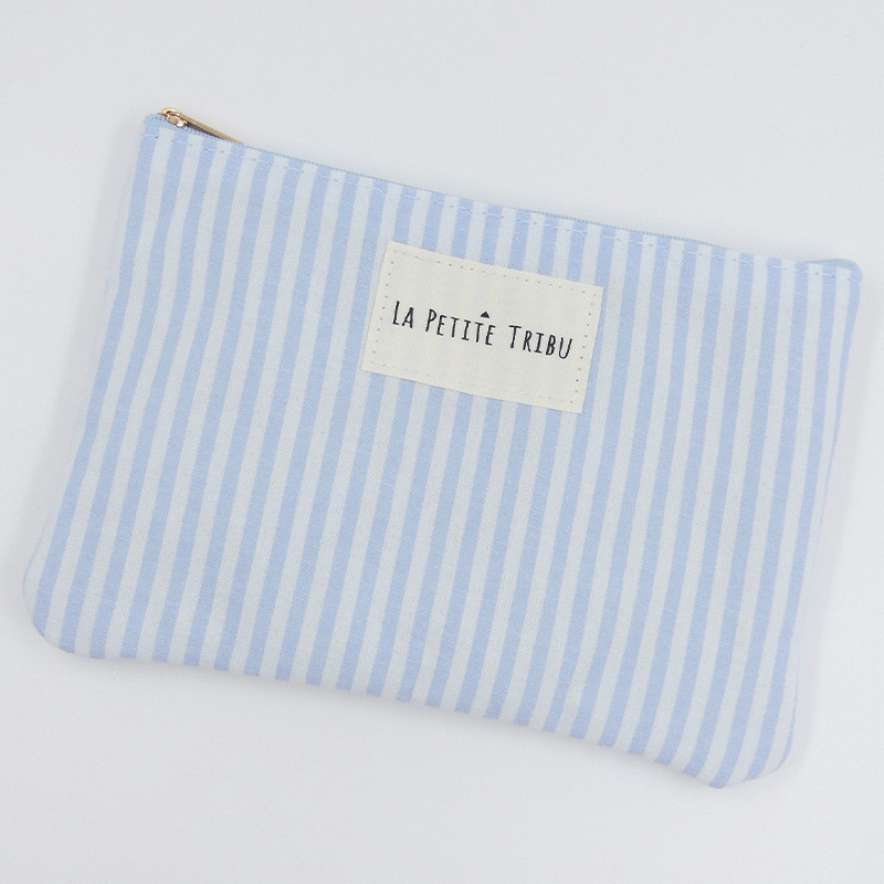 Pochette tissu bleu et blanc