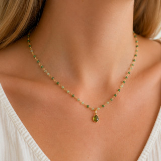 Collier tourmaline verte plaqué or